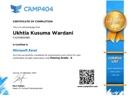 CERTIFICATE OF COMPLETION – Ukhtia Kusuma Wardani
