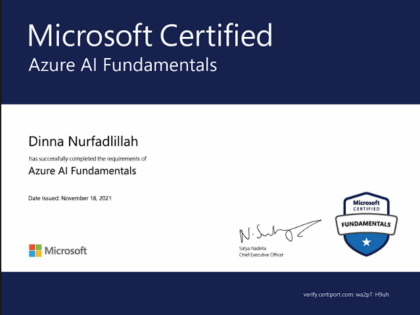 Microsoft Certified – Dinna Nurfadlillah