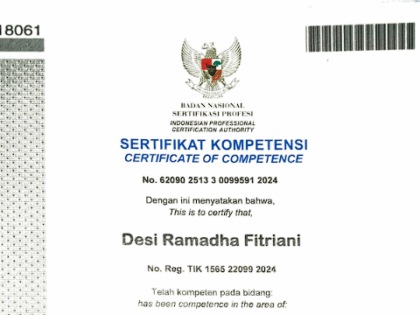 Sertifikat BNSP – Desi Ramadha Fitriani