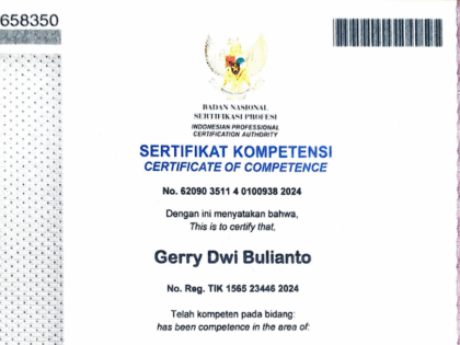 Sertifikasi BNSP – Gerry Dwi Bulianto