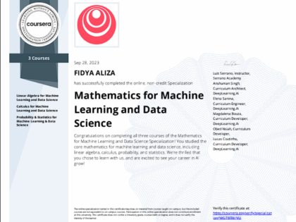 Machine Learning Ceritificated – Fidya Aliza