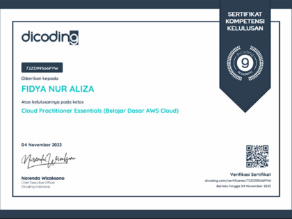 AWS Cloud Certificated – Fidya Aliza